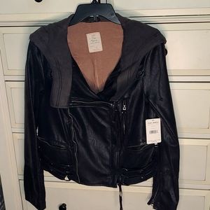 We The Free Black Bomber Jacket with Brown Lining